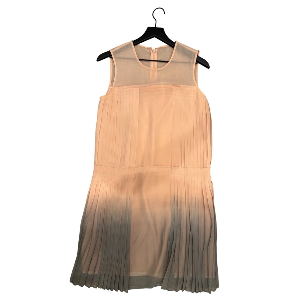 Bebe Pleated Ombre Sheer Mesh Top Sheath Dress Peach Grey Size 6